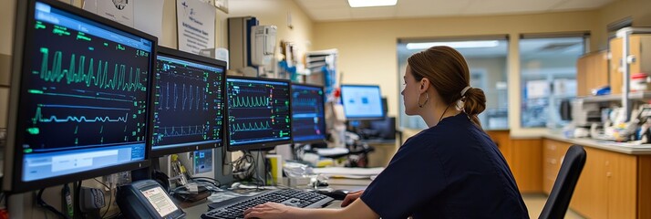 Monitors display vital signs in a bustling ER. this digital vigilance protect lives in moments of crisis