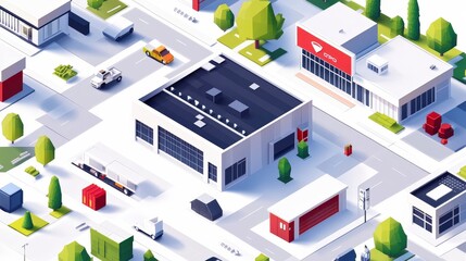 Obraz premium Isometric Flat Design Illustrations: Clean and Realistic 3D Perspective for Architectural and Technical Infographics