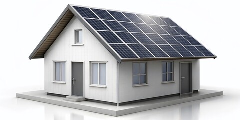 Fototapeta premium monochromatic solar panel house icon with clean lines and subtle shading on a pure white background with subtle ambient occlusion effect