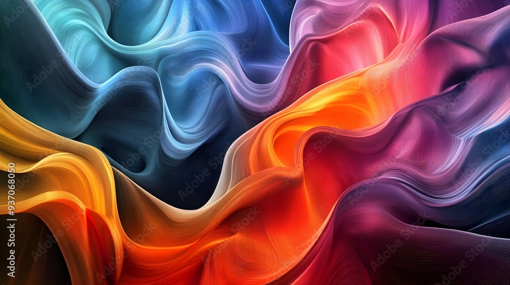 Poster 13. abstract 3d curves in a spectrum of colors, forming an intricate, fluid pattern