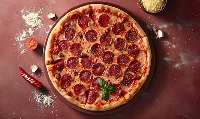 Concept promotional flyer and poster for Restaurants or pizzerias, template with delicious taste pepperoni pizza, mozzarella cheese and copy space for your text.