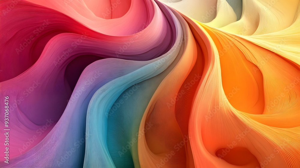 Poster 13. abstract 3d curves in a spectrum of colors, forming an intricate, fluid pattern