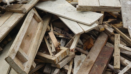 Unused Wooden Beams Left After House Construction