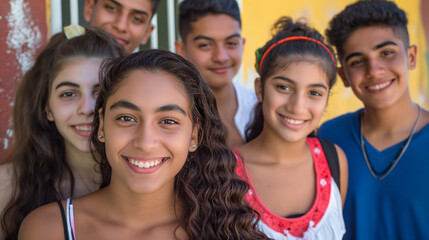 Fototapeta premium Hispanic Youth: A group of young people proudly representing their Hispanic heritage, Hispanic Heritage Month, with copy space