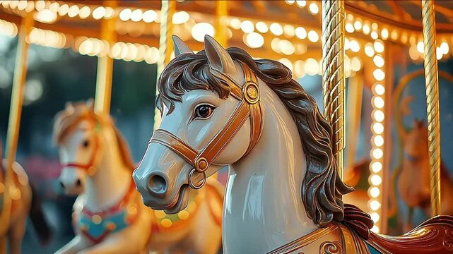 A traditional carousel at a fair or amusement park pastel colors