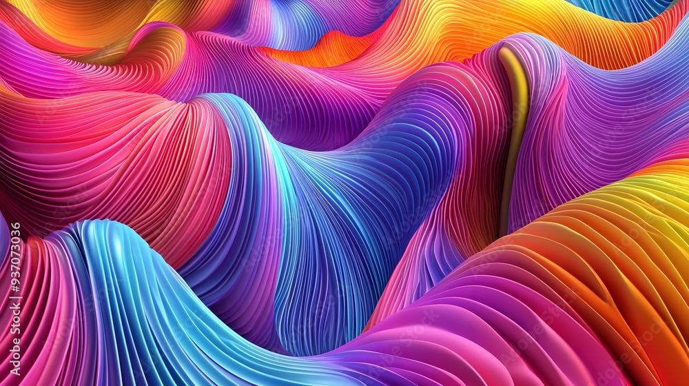 Poster 119. 3d swirling ribbons in a spectrum of neon colors forming an intricate wave-like pattern