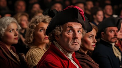 Fototapeta premium Man in a Red Coat and Tri-Cornered Hat in a Crowd of People