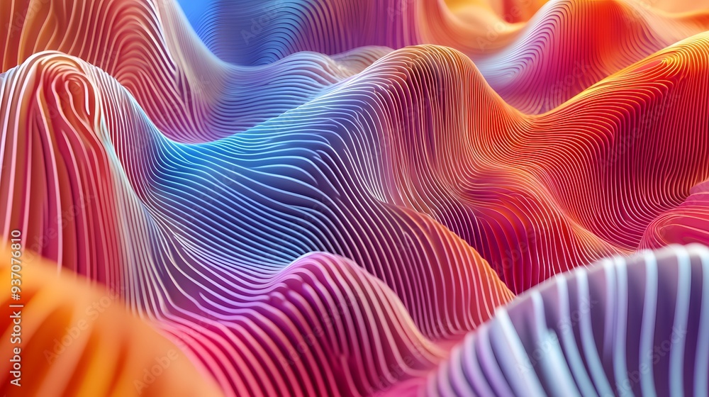 Poster 111. brightly colored wave patterns creating a mesmerizing, undulating 3d effect