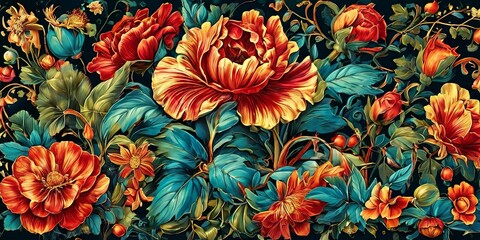 Fototapeta premium A colorful floral design with a blue background