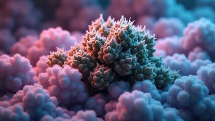 Obraz premium Abstract close-up of vibrant microorganisms, showcasing intricate structures and colors. Ideal for scientific, medical, and educational content.