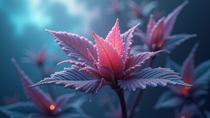 A captivating close-up of vibrant pink leaves set against a dreamy background, perfect for nature-themed projects or botanical illustrations.