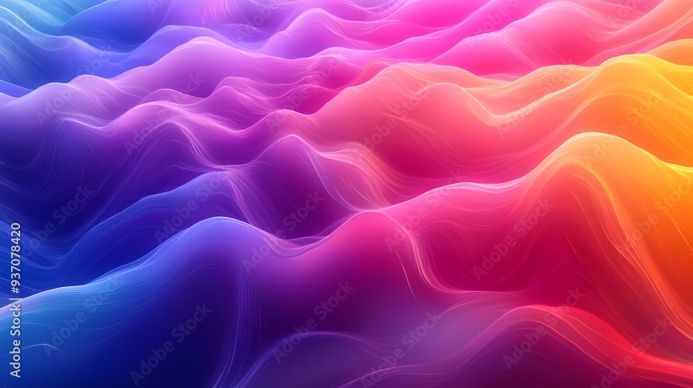 Poster 113. colorful, flowing waveforms in a gradient of colors creating a stunning 3d visual