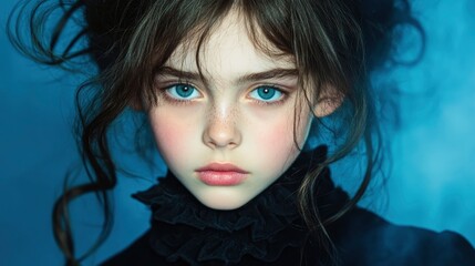 Fototapeta premium A haunting close-up of a person with a dramatic, expressionistic makeup and eerie lighting effects