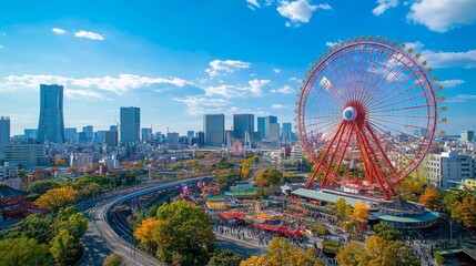 Fototapeta premium Ferris Wheel and Skyscrapers