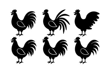Set of Rooster icons silhouette vector illustration