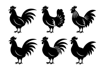 Set of Rooster icons silhouette vector illustration