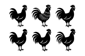 Set of Rooster icons silhouette vector illustration