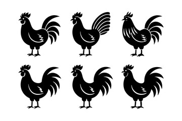Set of Rooster icons silhouette vector illustration