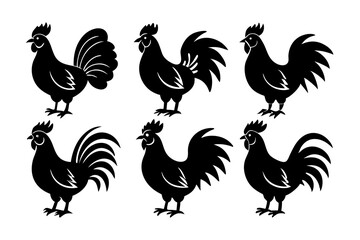 Set of Rooster icons silhouette vector illustration