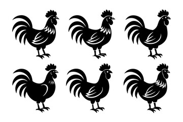 Set of Rooster icons silhouette vector illustration