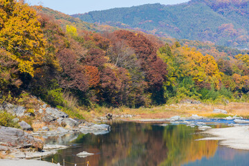 日本の風景・秋　埼玉県長瀞町　紅葉の秩父長瀞　岩畳