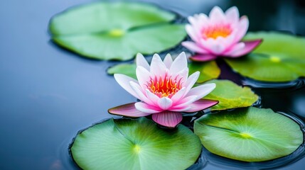 Water Lily Flowers Blooming in a Pond