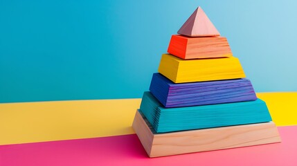 Multi coloured pyramid for children made of wood isolated on colorful background