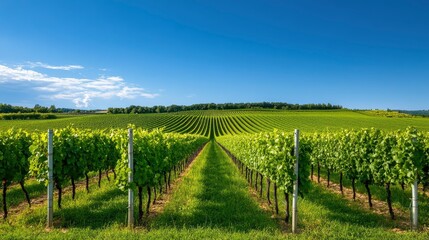 Obraz premium Rows of grapevines in a vineyard on a sunny day