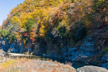 日本の風景・秋　埼玉県長瀞町　紅葉の秩父長瀞　岩畳