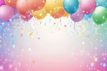 Festive Birthday Celebration with Colorful Balloons and Confetti