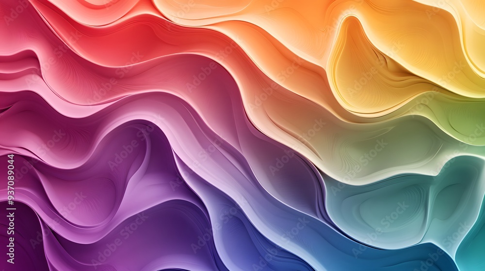 Poster 4. Abstract 3D waves undulating in a gradient of rainbow colors