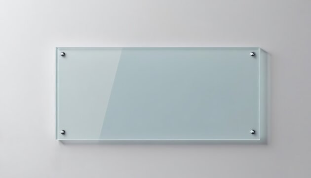 blank horizontal rounded rectangle clear acrylic glass methacrylate nameplate realistic brand logo signage mockup wall mounted 3d rendering illustration.16