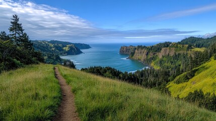Scenic Coastal Trail with Ocean Views and Lush Greenery