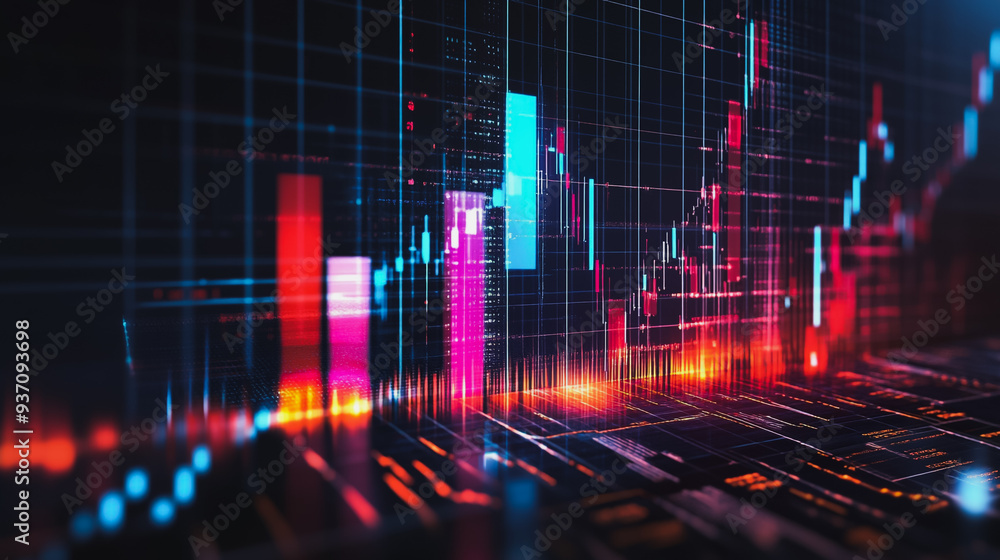 Wall mural charts and graphs with statistics to analyze business potential and forecast future development of companies growth.