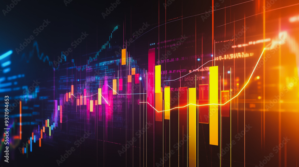 Wall mural charts and graphs with statistics to analyze business potential and forecast future development of companies growth