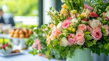 Elegant Pink and Yellow Flower Arrangement in a Vase