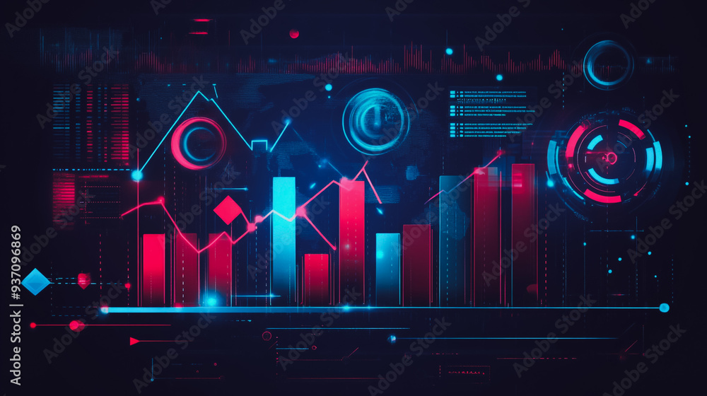 Wall mural charts and graphs with statistics to analyze business potential and forecast future development of c