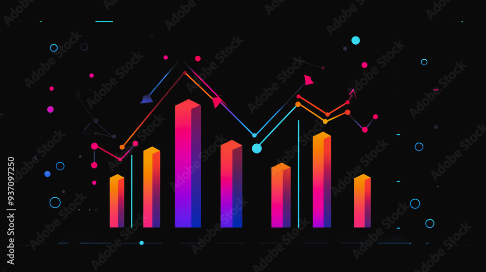 Wall mural charts and graphs with statistics to analyze business potential and forecast future development of companies growth