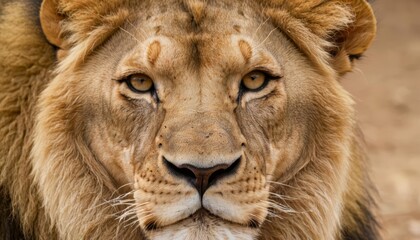 Fototapeta premium Majestic gaze of a lion in the wild