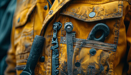 create mockup realistic photo of uniform of carpenter with high contrast,