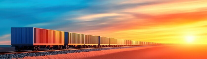 Fototapeta premium Industrial Transport of Lignite Coal - Freight Train 3D Illustration with Copy Space for Text in Landscape