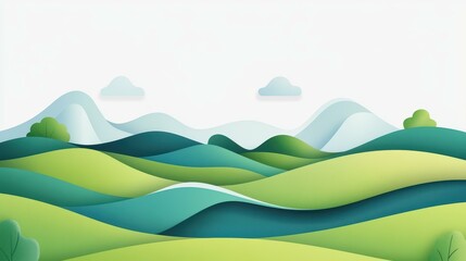 Obraz premium Experience a vibrant flat design showcasing textured hills and mountains in a stunning array of green hues.