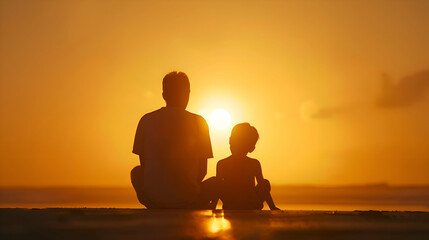 Silhouette of Father and Son at Sunset