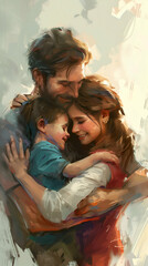 Warm Family Embrace in Artistic Style