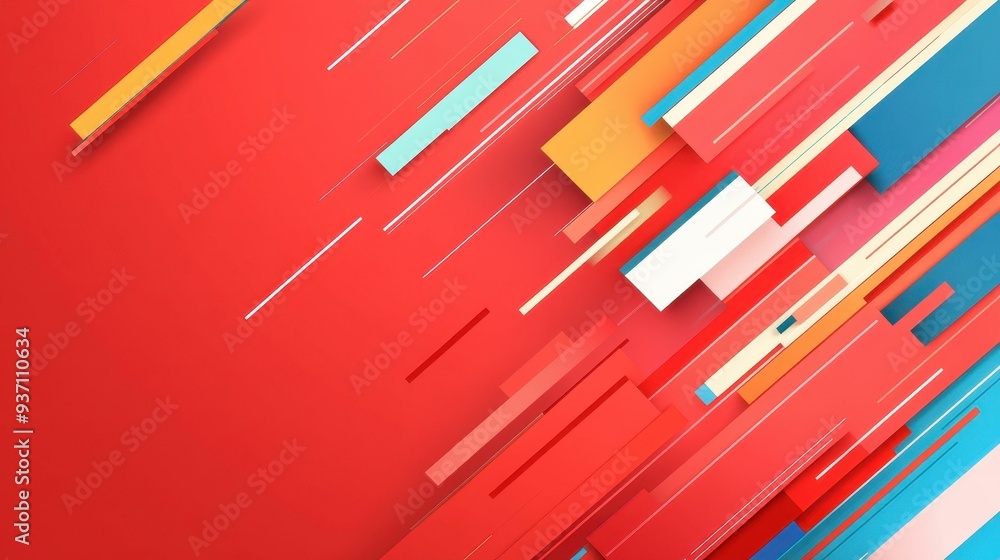 Poster vibrant red backdrop with sleek lines adds energy. a blend of modern style and playful textures crea