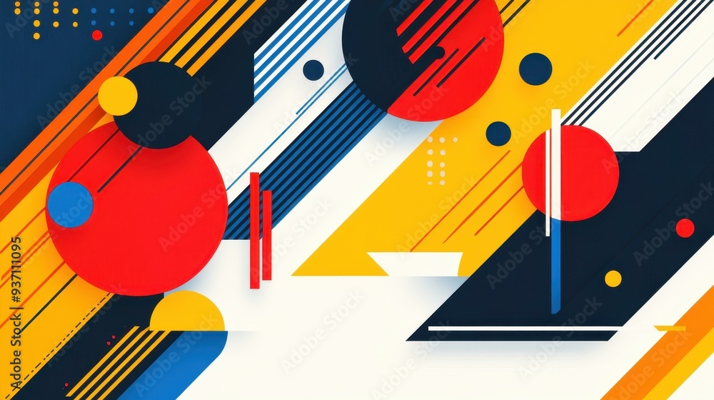 Poster dive into a vibrant abstract backdrop filled with playful textures, circles, and lines in a modern c