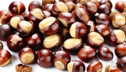 Obraz premium Autumn bounty A collection of freshly cracked walnuts