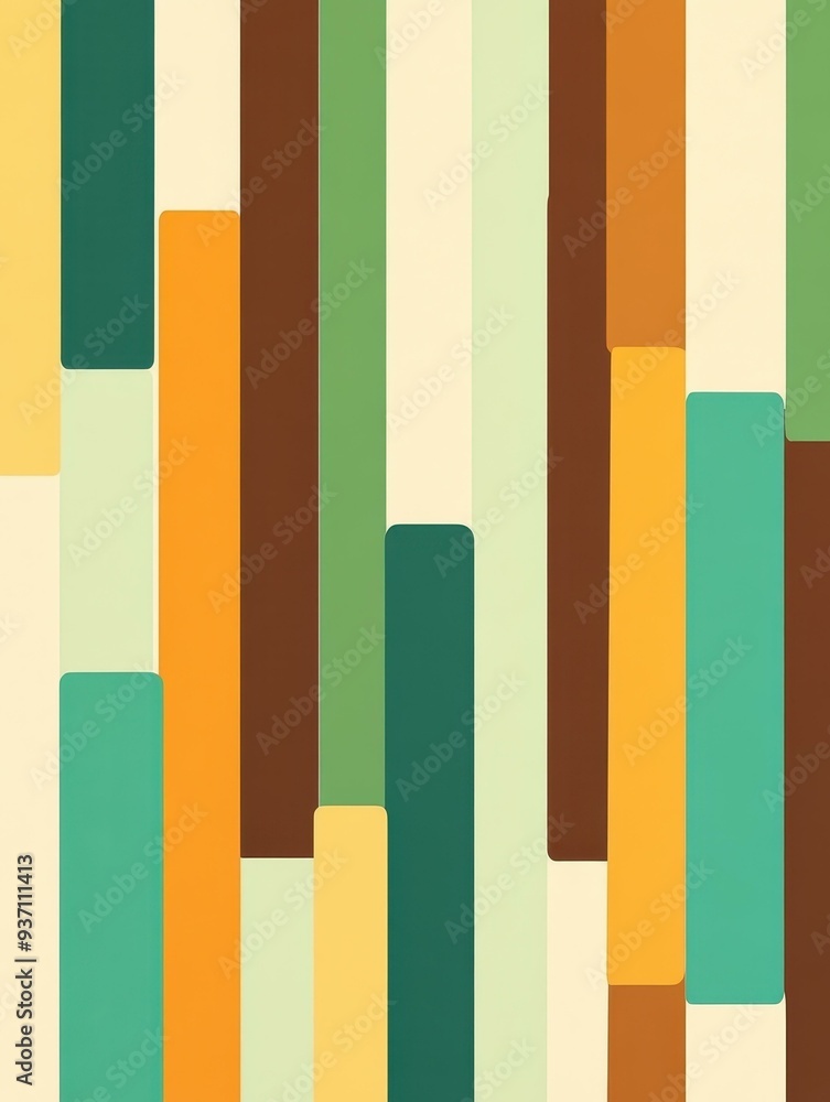 Wall mural Embrace natures palette with this seamless pattern showcasing staggered columns in rich brown, mustard, olive, and teal.