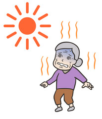 暑さで熱中症になり立ちくらみを起こしたおばあさん