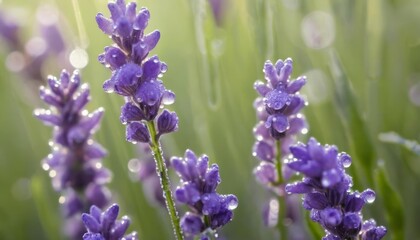 Obraz premium Early morning dew on lavender buds